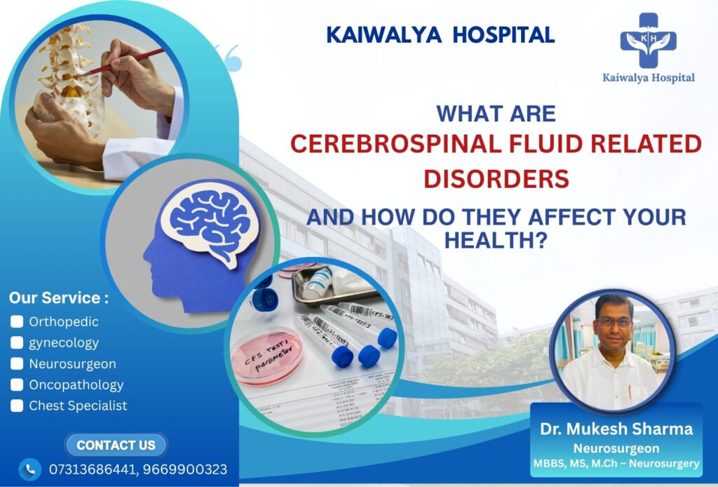 Infographic about Cerebrospinal Fluid Disorders by Kaiwalya Hospital with Dr. Mukesh Sharma, Neurosurgeon in Indore.