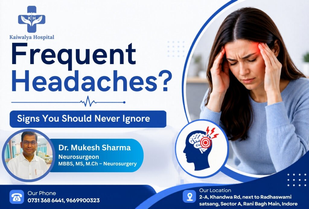 Woman suffering from frequent headaches with Dr. Mukesh Sharma promoting advanced headache treatment in Indore